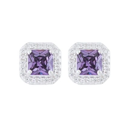 Brinco Quadrado Cravejado Roxo