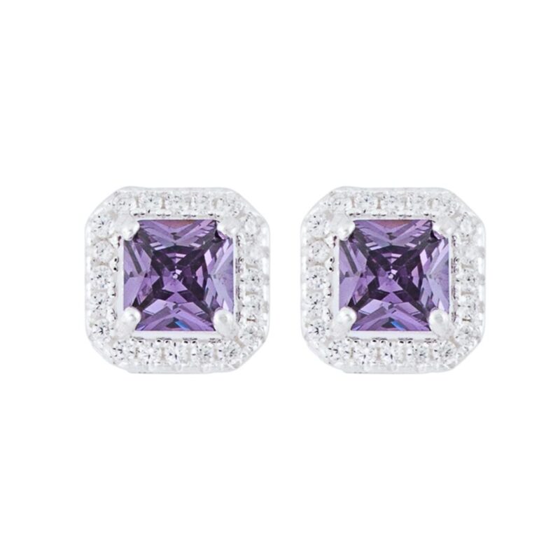 Brinco Quadrado Cravejado Roxo