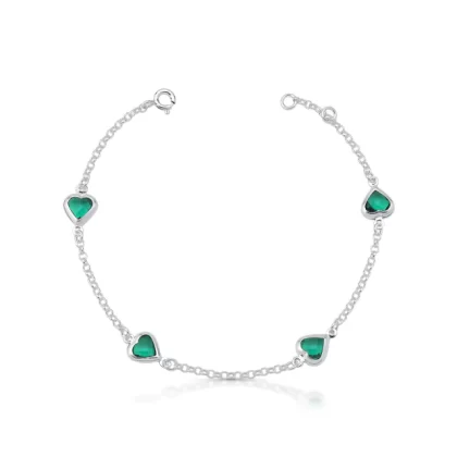 Pulseira com 4 corações verde esmeralda