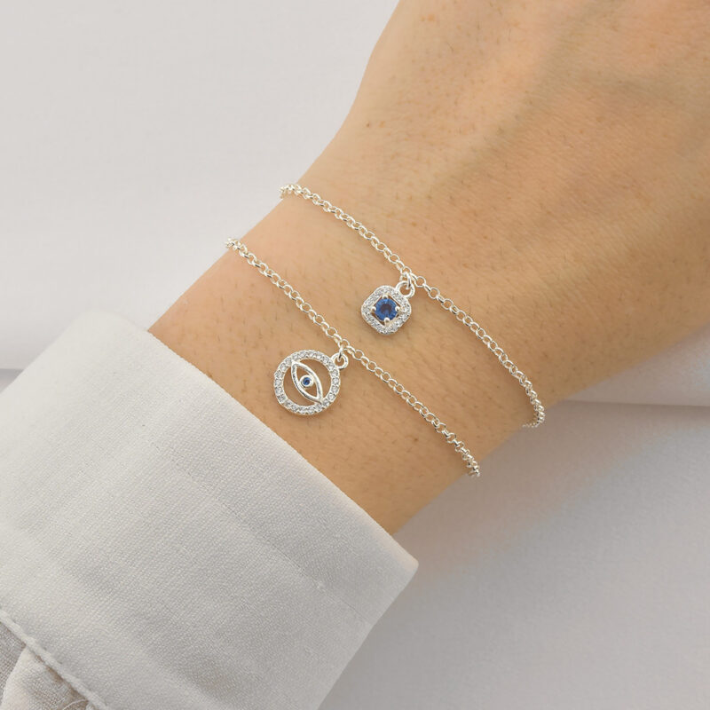 Pulseira com Pingente cravejado azul - Imagem 3
