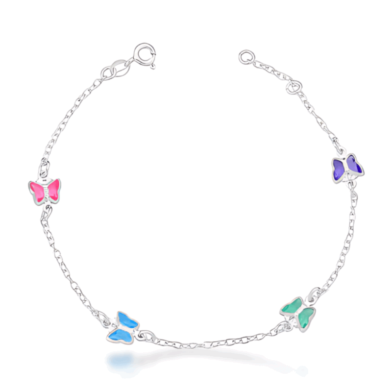 Pulseira com 5 borboletas coloridas