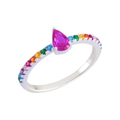 Anel gota cravejado Pink