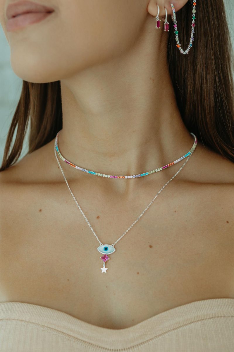 Colar olho grego com pedra Pink - Imagem 2