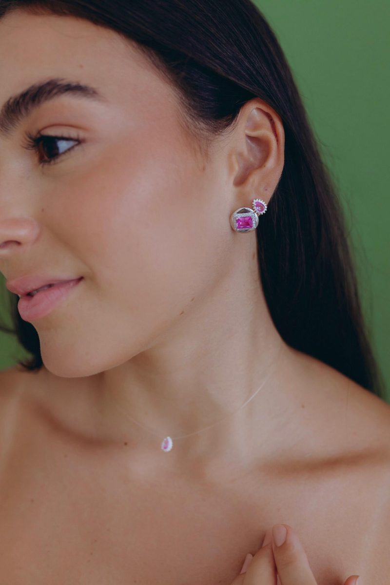 Brinco Retangular Pink - Imagem 2