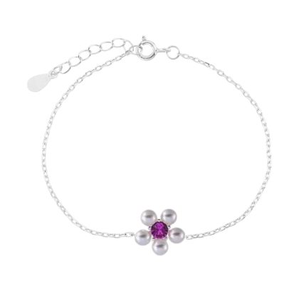 Pulseira Pérola Flor Pink