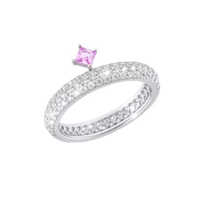 Anel Pavê Triângulo Rosa